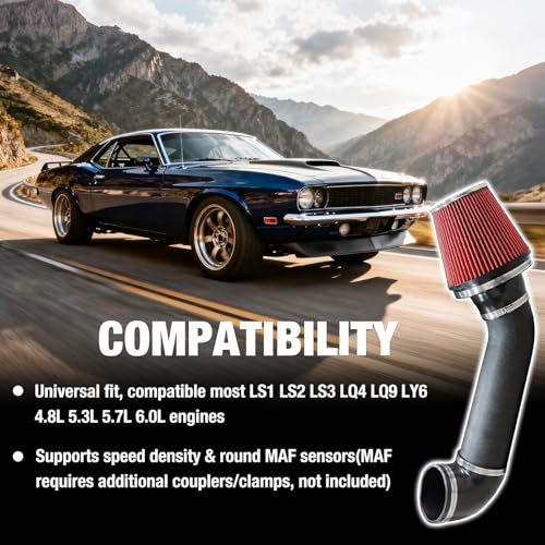 4'' LS Swap Cold Air Intake Kit Compatible with LS1 LS2 LSX LQ4 LQ9 Restomod Camaro Chevelle GTO Monte Carlo Caprice