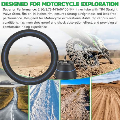 2.50/2.75-14"(60/100-14) Motorcycle Inner Tube TR4 Staight Valve Stem Tire Tube for 110cc 125cc Tyre Tubes CRF70 CRF110 XR70 KLX110 TTR90 PW80 RM65 Off Road Motocross Heavy Duty Inner Tire - size: 2.50/2.75-14" 2pcs