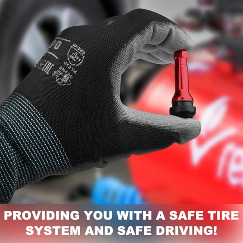 KVAEY 5 PCS TR413AC Tire Valve Stems, Chrome Rubber Tubeless Valve Stems Suit for 0.453 inch Rim Holes, Snap-in Tyre Metal Stems for Standard Vehicle Tires, Car Accessories (Red) - color: Red