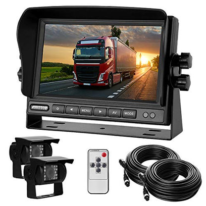 RV Backup Camera and Monitor Kit with 7inch HD Monitor+2 Rear View Cameras