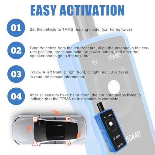 EL-50448 TPMS Relearn Tool with Battery, FIRSTOOL OEC-T5 TPMS Reset Tool TPMS Tire Sensor for GM, Auto TPMS Programming Tool, Tire Pressure Sensor Programming Tool for GM/Buick/Chevy Series Vehicles