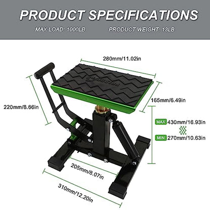 POLARBEAR Aluminum Adjustable Dirt Bike Stand Motorcycle Hoist Lift (Green) - color: Green