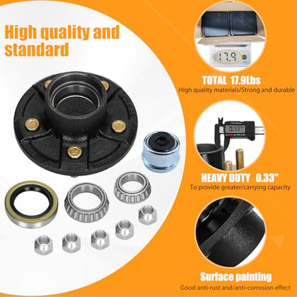 2Sets 5 Lug 3500Lb Trailer Hub Kit, 5x4.5 for 1-1/16"-1-3/8" Tapered Spindle, Boat Use - size: 5*4.5" Trailer Hub Kit for 3500 lbs Axle