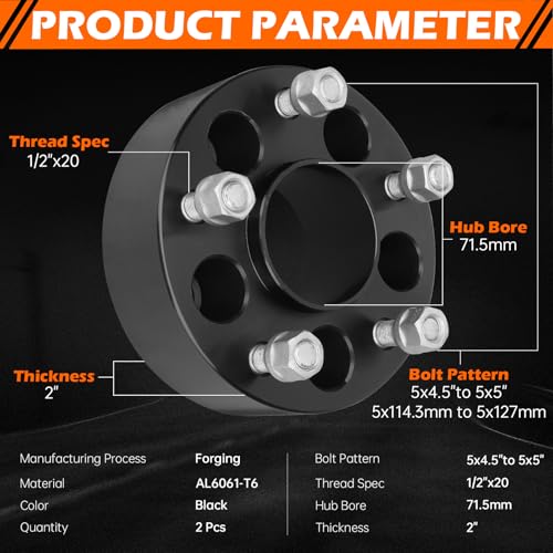 GAHA 5x4.5 to 5x5 Wheel Adapters 71.5mm 1/2"-20 Fit for Jeep Wrangler 87-06 - color: 5x127-71.5mm-2PCS