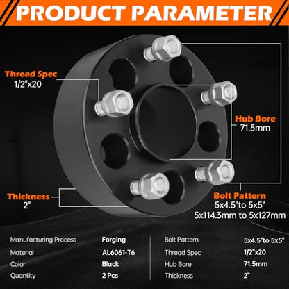 GAHA 5x4.5 to 5x5 Wheel Adapters 71.5mm 1/2"-20 Fit for Jeep Wrangler 87-06 - color: 5x127-71.5mm-2PCS