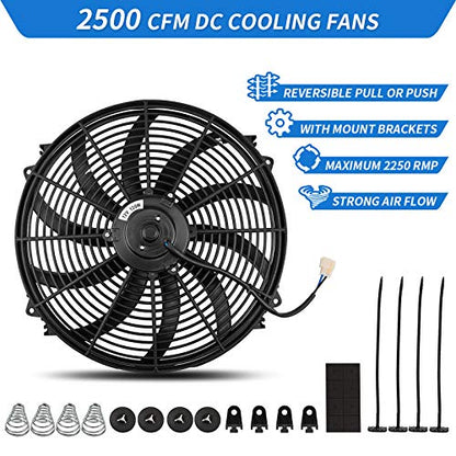 MONOKING 2PCS 16" 16 inch Electric Radiator Fan Universal High Performance Reversible 16inch Electric Engine Radiator Cooling Fans with Mounting Kit 2500 CFM 12 Volts 10 Amps 120 Watts, Black - size: 16 Inch-2PCS