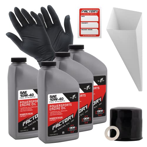 Factory Racing Parts Oil Change Kit compatible with Honda CBR1000 VT1100C VT1100T GL1500 GL1800 – Includes 4 Qts of 10W-40 Full Synthetic Oil, 1 Filter, 1 Crush Washer, 1 Funnel, 1 Oil Change Sticker