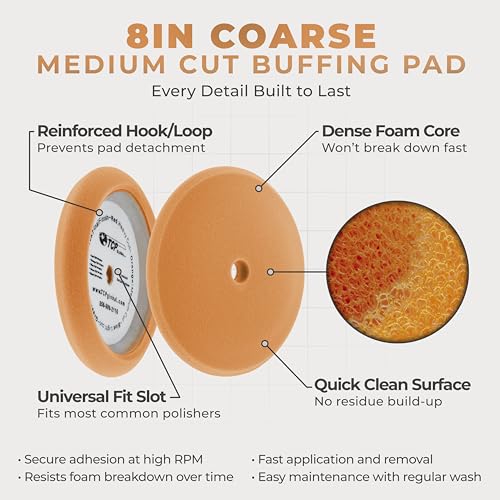 TCP Global 8" Orange Foam Buffing Pad, Extra Coarse Cutting Polish - color: Yellow