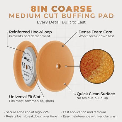 TCP Global 8" Orange Foam Buffing Pad, Extra Coarse Cutting Polish - color: Yellow