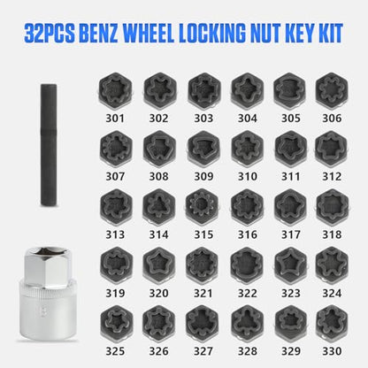 32 PCS Wheel Lock Removal Kit Compatible with Mercedes Benz, Wheel Lock Key Set for Removing & Locking - style: 32pcs for Benz