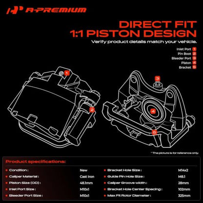 A-Premium Rear Right Passenger Disc Brake Caliper with Bracket - style: Rear Passenger