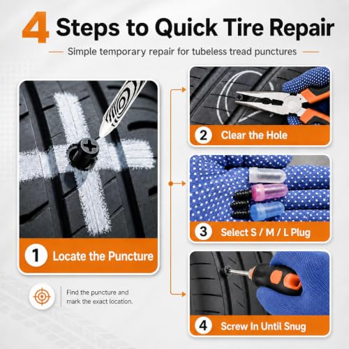Tire Plug Kit, 110PCS Tire Repair Kit with Tire Plugs Screw Type in 3 Sizes