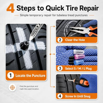 Tire Plug Kit, 110PCS Tire Repair Kit with Tire Plugs Screw Type in 3 Sizes