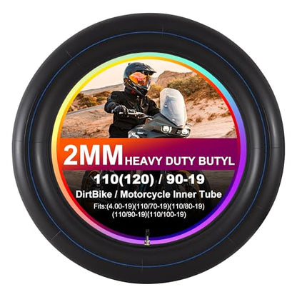 Heavy Duty 2mm Thick Motorcycle Inner Tube Replacement, 110(120)/90-19" Tire Tube Compatible with 4.00-19，110/70-19，110/80-19，110/90-19，110/100-19 - size: 110（120）/90-19