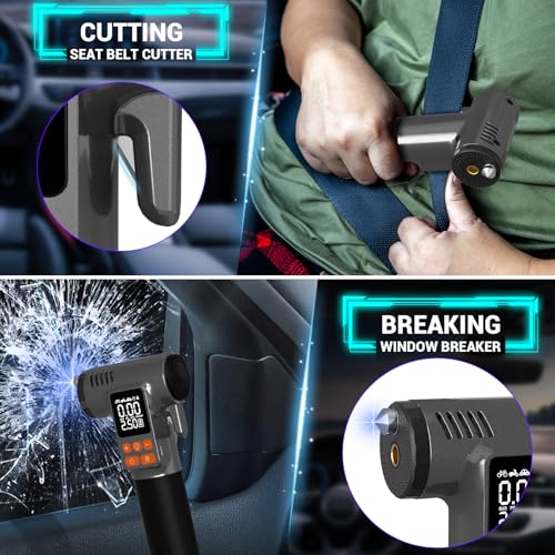 Car Tire Inflator with Window Breaker Seatbelt Cutter: 180PSI Air Pump - Portable Air Compressor with Digital Pressure Gauge & Auto Shut-Off for Car, Bike, Ball, Motorcycle, Swim Ring - Gift for Men