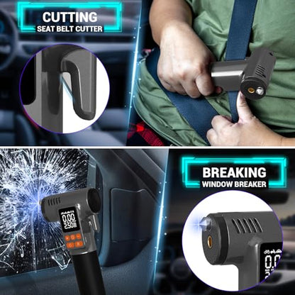 Car Tire Inflator with Window Breaker Seatbelt Cutter: 180PSI Air Pump - Portable Air Compressor with Digital Pressure Gauge & Auto Shut-Off for Car, Bike, Ball, Motorcycle, Swim Ring - Gift for Men