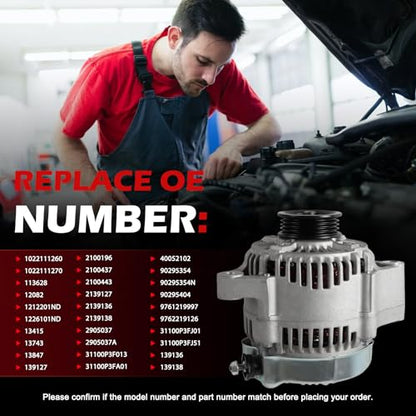 13743 Alternator 95Amp 12V Compatible with 1997 1998 1999 2000 2001 Honda CR-V OE 1022111260, 1022111270, 113628, 12082, 1212201ND, 1226101ND - size: 13743 | 95A