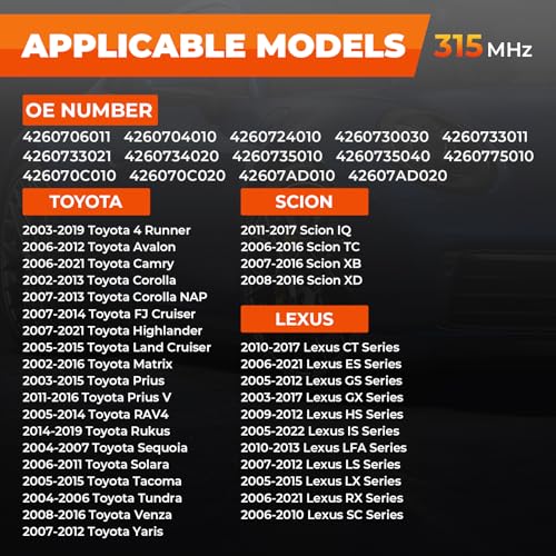 TPMS Sensor,315Mhz Tire Pressure Monitor System for Lexus Toyota Scion - size: PMV-107J