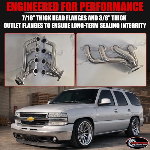 Stainless Steel Shorty Exhaust Headers 1999-2001 Silverado Sierra 1500, 2000-2001 Chevy Tahoe Yukon 4.8L 5.3L 3 Engines