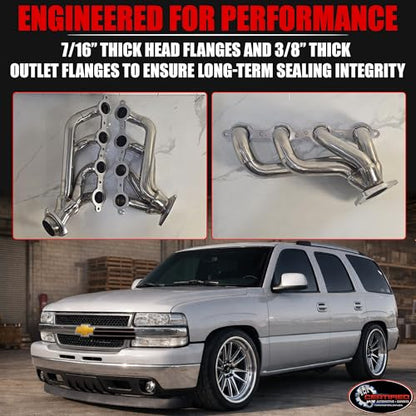 Stainless Steel Shorty Exhaust Headers 1999-2001 Silverado Sierra 1500, 2000-2001 Chevy Tahoe Yukon 4.8L 5.3L 3 Engines