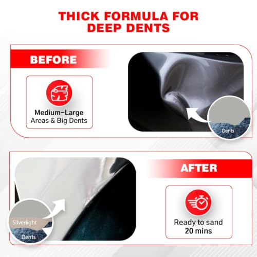 Roberlo Silver Light Multipurpose Body Filler - Superior Filling Properties, Easy Sanding, Great Adhesion to All Metal, Tack & Stain Free, Saves Time & Labor, Ideal for Heavy Fill Jobs, Smooth Texture - size: 3 Liter (Pack of 1)