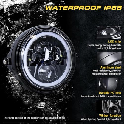 7 Inch LED Motorcycle Headlight Round DOT Approved With Housing Bucket Turn Signals DRL Halo Ring Angle Eyes Hi/Lo Beam Headlight w/Fork Clamp Bracket for H-arley Honda Yamaha Motorcycle - size: 7in Motorcycle Headlight with Halo Ring DRL