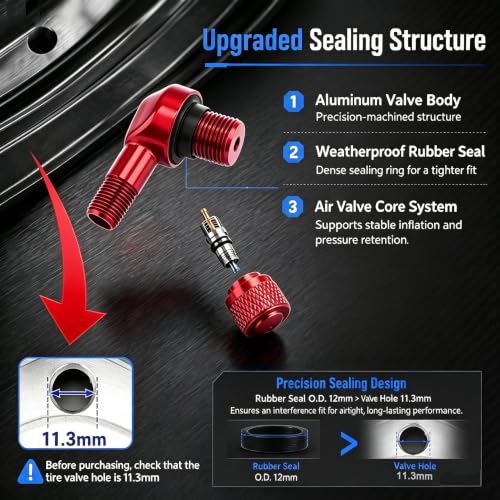 90° Tire Valve Stems 11.3mm Aluminum Forged for Scooter E-Bike ATV - color: Red