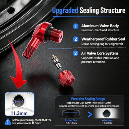 90° Tire Valve Stems 11.3mm Aluminum Forged for Scooter E-Bike ATV - color: Red