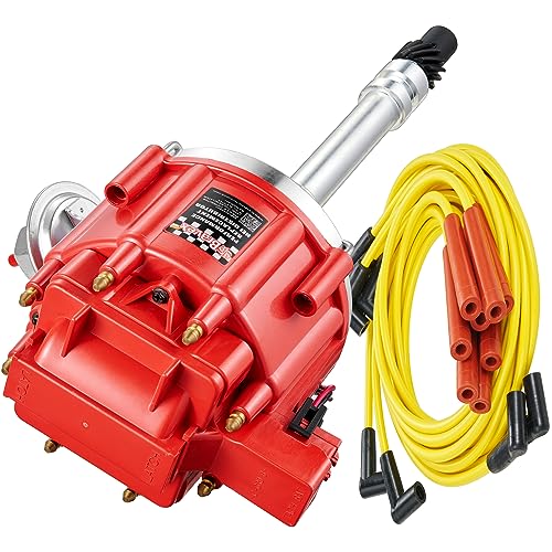 HEI Distributor 65K Coil with Spark Plug Wires 9000RPM, HEI Distributor for Chevy 350 Replacement for SBC BBC GM 283 305 307 327 400 454 Small/Big Blocks V8 - size: w/ Cable
