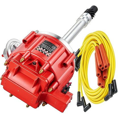 HEI Distributor 65K Coil with Spark Plug Wires 9000RPM, HEI Distributor for Chevy 350 Replacement for SBC BBC GM 283 305 307 327 400 454 Small/Big Blocks V8 - size: w/ Cable