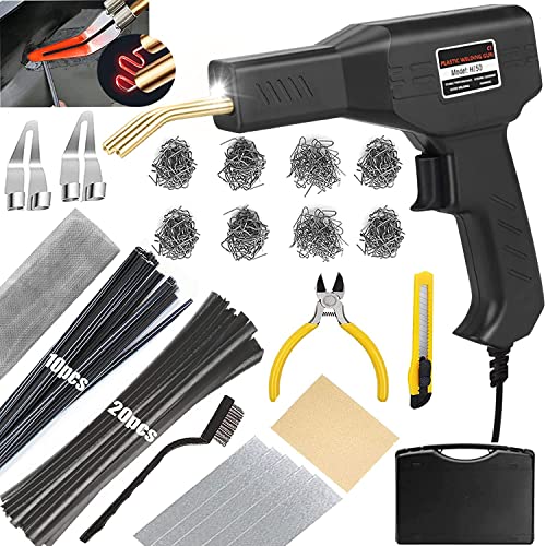 Upgraded 220W Plastic Welder Bumper Repair Kit,2-in-1 Plastic Welding Kit 800PCS Hot Staples & 30pcs Plastic Welding Rods,Hot Stapler Plastic Repair Kit for Car Bumper Kayak Crack Repairs(black) - color: Black, size: 220w