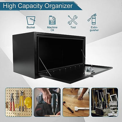 36"X18"X18" Underbody Steel Truck Box Black Heavy Duty Steel Trailer ToolBox Pick Up Truck Tool Box Storage Organizer w/Lock & Keys - size: 36"x18"x18"