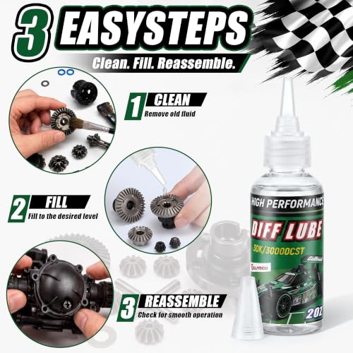 2 OZ RC Differential Oil 30K CST, Silicone RC Diff Fluid for Sealed Differentials, High Viscosity Car Differential Oil for Lubricating R/C Cars & Trucks, Radio Controlled Electric Vehicles - color: Green, style: 30K