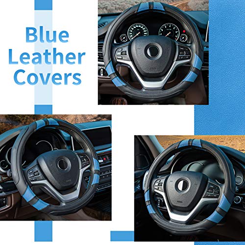 Achiou Steering Wheel Cover 15in Microfiber Leather Anti-Slip Universal - color: Black + Blue