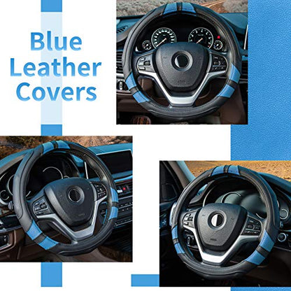 Achiou Steering Wheel Cover 15in Microfiber Leather Anti-Slip Universal - color: Black + Blue
