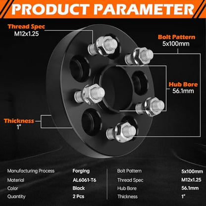 GAHA 5x100 Wheel Spacers 56.1mm M12x1.25 Fit for Subaru Outback 00-14, 1" - color: 5x100mm-56.1mm-2PCS