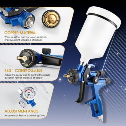 HVLP Air Spray Gun Kit 1.7mm, Professional Automotive Paint Sprayer - color: Blue, size: 1.7mm