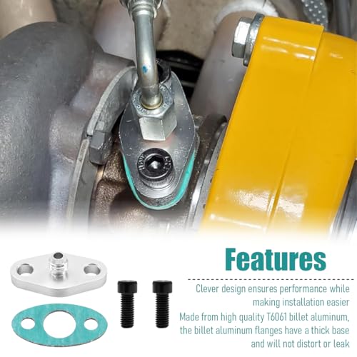 AN4 Oil Drain Flange, Aluminum Alloy Vehicle Turbo Oil Return Drain Flange Adapter with Gasket & Bolts, Leak Proof Automotive Replacement Accessories, Compatible with T3 GT42 T04 - size: AN4