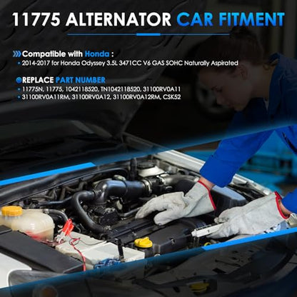 Car Alternator 11775 130A Fit for Honda Odyssey 2014-2017 3.5L V6 - size: #11775N, 11775 Alternator