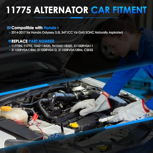 Car Alternator 11775 130A Fit for Honda Odyssey 2014-2017 3.5L V6 - size: #11775N, 11775 Alternator