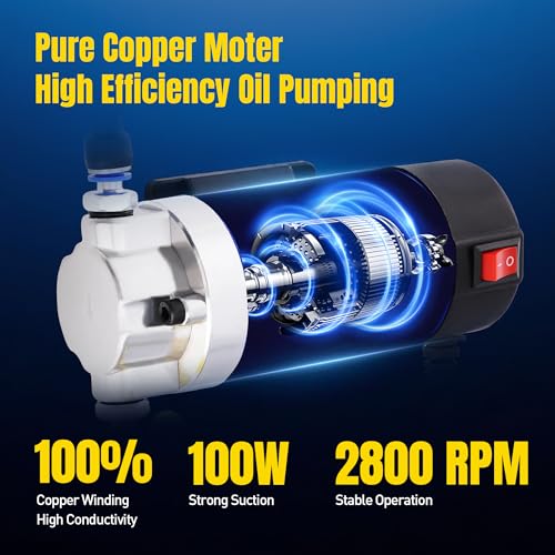 12V 100W Oil Extractor Pump, Electric Oil Change Pump for Engine Oil, Gear Oil, Transmission Fluid Draining, Self-Priming Oil Transfer Pump, Automotive Fluid Transfer Pump for Car, Mower, Marine
