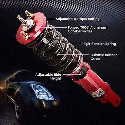 maXpeedingrods Coilover for Honda Civic 1988-2000, Red Damper Adjustable