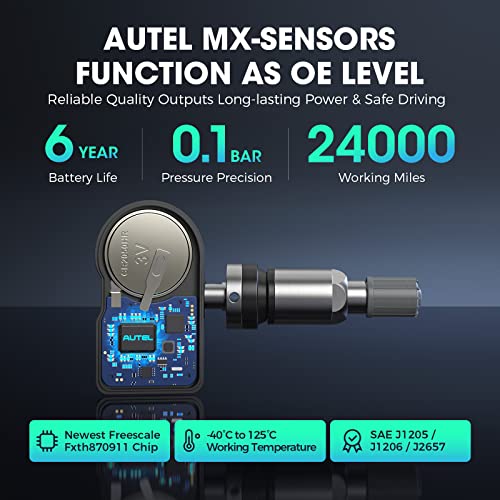 Autel TPMS Sensor, MX-Sensor 2 in 1 (315MHz + 433MHz) for 99% of Cars, Wireless Programming 100% Cloneable, Same as OE Sensors, 6-Year Battery Life (Press-in Metal Valve, 8PCS)