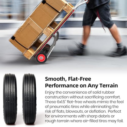 (2-Pack) AR-PRO 6” x 1.5” Flat Free Solid Rubber Wheel Assemblies - Replacement Hand Truck Wheels with Ball Bearings and 1/2” Bore Hole Diameter - Heavy-Duty Solid Rubber Wheels 132 lbs Load Capacity - size: 1/2"