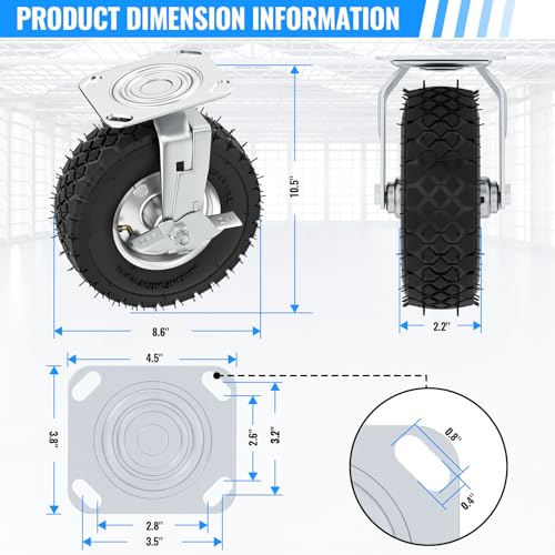 8 inch Casters Wheels, Heavy Duty Casters Set of 4 Load 880lbs with Brake, Locking Swivel Plate Caster, Industrial Castor Wheels for Workbench, Cart, Trolley, Wagon and Shelves - size: 8 inch (2 Swivel with Brake-No Direction Lock)