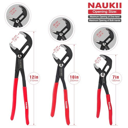 3piece Water Pump Pliers Set 8/10/12 inch Non-Slip Grip Pliers for Repairs Adjustable Plier Tool - size: 8/10/12 inch