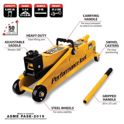 Performance Tool W1619 3 Ton Trolley Floor Jack and Jack Stands Set - style: Industrial