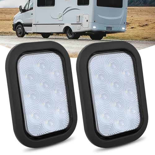 Nilight 5" X 3" Rectangular Trailer Tail Light 2 PCS White 10 LED - color: 2Pcs White 10Led Lights 5x3Inch