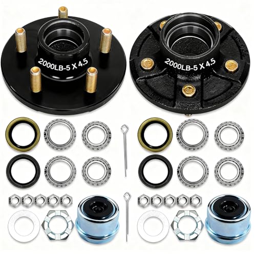 5 Lug Trailer Hub 2000Lbs, Fits 1"/1-1/16" Straight Spindle, 5x4.5 Boat Axle 2Pk - style: 5 on 4.5" Trailer Hub Kit for 2,000 lb Axle