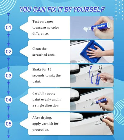 White Car Paint Touch Up Pen, Touch Up Paint for Car with Varnish Clear Coat Pen 2pcs, Car Scratch Repair Pen, Lasting Auto Scratch Remover, Quick and Easy Fix Vehicles Chip Rim Scuff Repair - color: White+Varnish